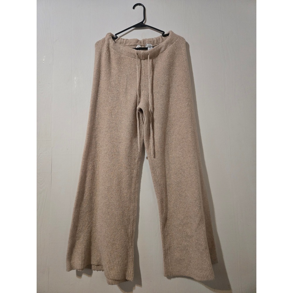 Aerie Womens Tan Waffle Knit Wide Leg Lounge Pants Drawstring Size M Regular‎